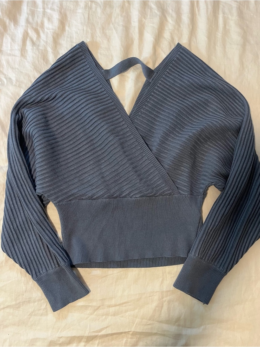 Love Tree Ribbed Wrap Pullover in Slate Blue-Gray